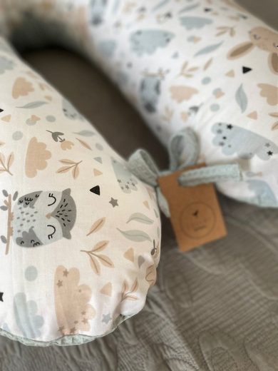 LOOLAY Stillkissen Waffelpique Seitenschläferkissen XXL Schwangerschaftskissen 170 cm Stillkissen + Bezug (Reißverschluss); Attmungsaktive WAFFEL + GLATT Baumwolle WEICH Stillkissen MUSTERN: HASE Beige/ GRAU, MINZE, WEIß, ROS Black Friday