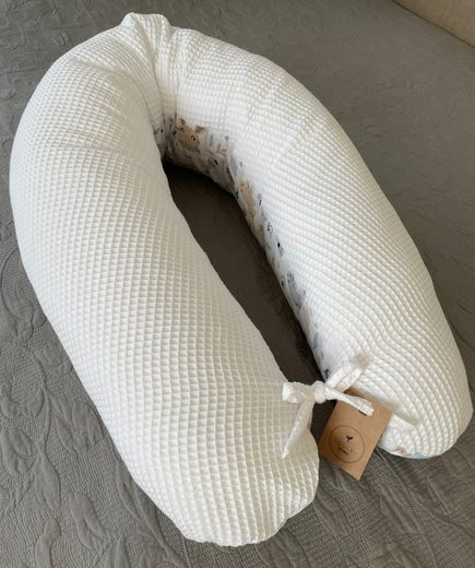 LOOLAY Stillkissen Waffelpique Seitenschläferkissen XXL Schwangerschaftskissen 170 cm Stillkissen + Bezug (Reißverschluss); Attmungsaktive WAFFEL + GLATT Baumwolle WEICH Stillkissen MUSTERN: HASE Beige/ GRAU, MINZE, WEIß, ROS Black Friday