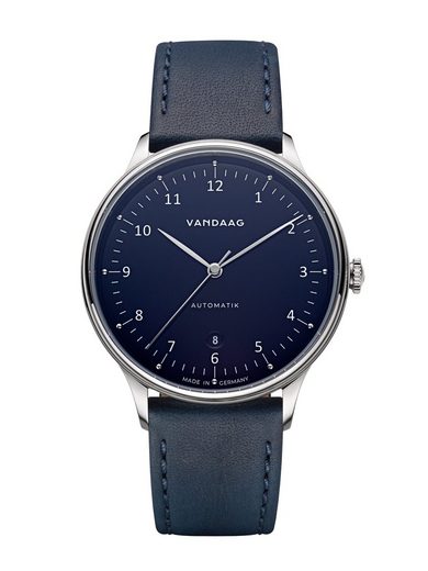 VANDAAG Automatikuhr Primus Automatik Stahl-Blau Made in Germany, Saphirglas, 5 Bar wasserdicht, deutsches Leder mehr Tägliche Deals