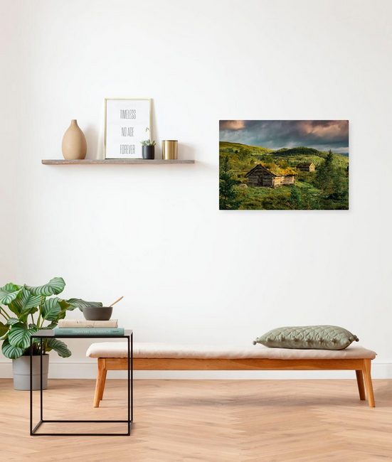 KOMAR Leinwandbild Keilrahmenbild - Rustic Charme - Größe 60 x 40 cm Baum, Berge, Blumen, Blätter, Foto, Jahreszeiten, Landschaft, Meer, Natur, Palmen, Strand (Packung, 1 St), Deutsches Qualitätsvlies (155 g/m) mehr Auslauf