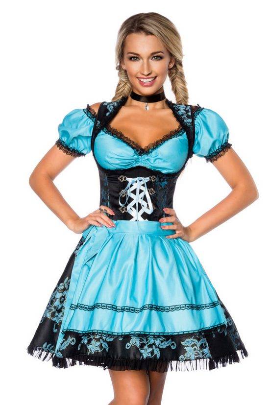 DIRNDLINE Dirndl Dirndl Kleid Oktoberfest Tracht Wiesn Wasn Blau Schwarz Trachtenmode 3-tlg mehr Letzte 2 Tage