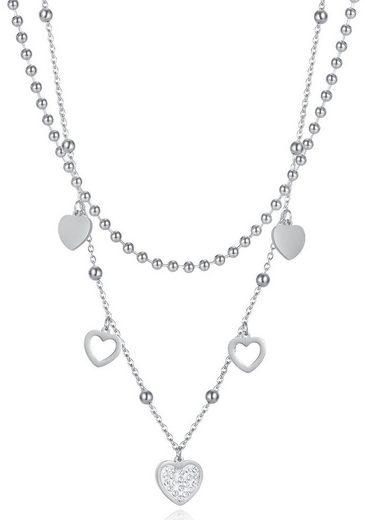FIRETTI Kette mit Anhänger Schmuck Geschenk, Hearts Charm mit Zirkonia (synth) mehr Begrenzt auf 3 Tage