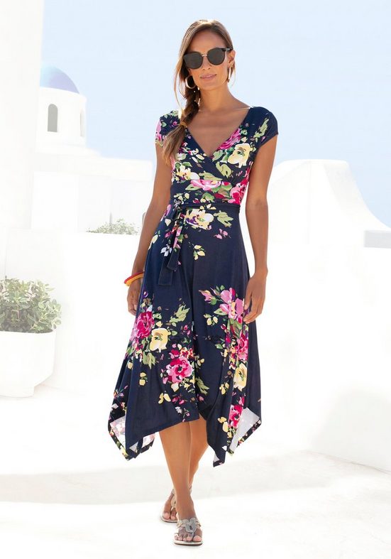 BEACHTIME Sommerkleid mit Zipfelsaum und Schleife in der Taille, Jerseykleid, Strandkleid mehr Wochenangebot