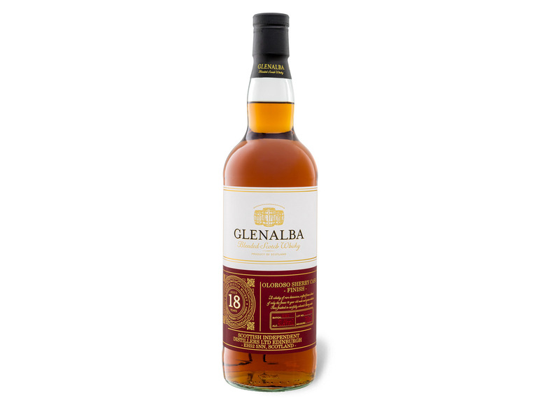 Glenalba Blended Scotch Whisky 18 Jahre Sherry Cask Finish mit Geschenkbox 41,4% Vol Begrenzte Freigabe