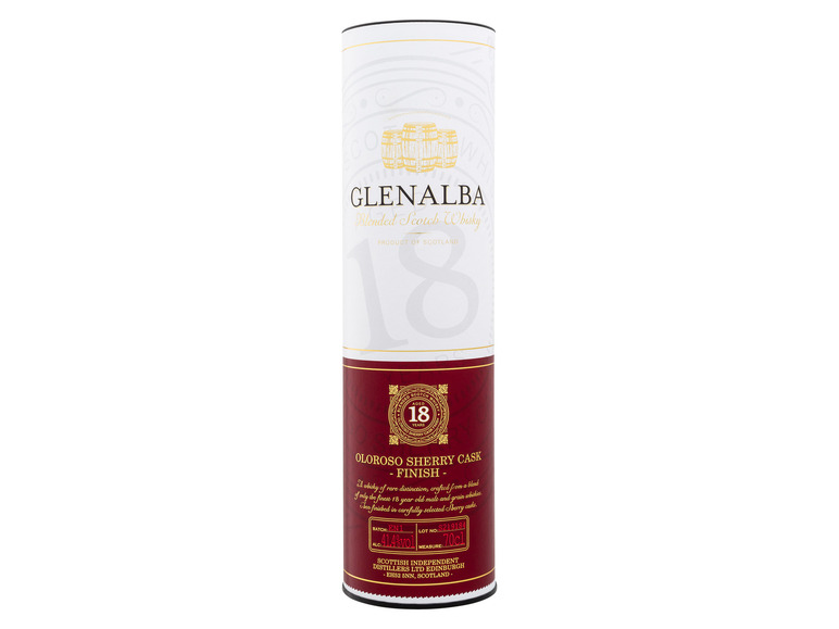 Glenalba Blended Scotch Whisky 18 Jahre Sherry Cask Finish mit Geschenkbox 41,4% Vol Begrenzte Freigabe
