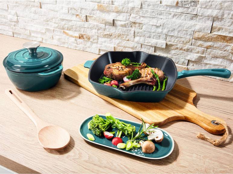 ERNESTO® Gusseisen-Grillpfanne, 24,5 x 24,5 cm, gerillt Online Outlet