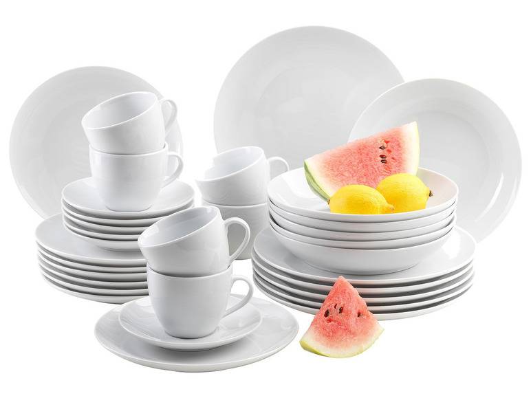 MÄSER Serie Barca, Kombiservice 30-teilig, Tellerset für 6 Personen, weiß, Porzellan Begrenztes Angebot