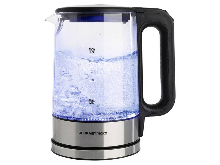 GOURMETmaxx Glas-Wasserkocher, 1,7 l, kabellos, LED 2025