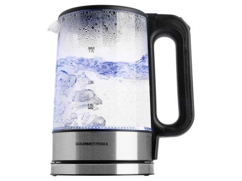 GOURMETmaxx Glas-Wasserkocher, 1,7 l, kabellos, LED 2025