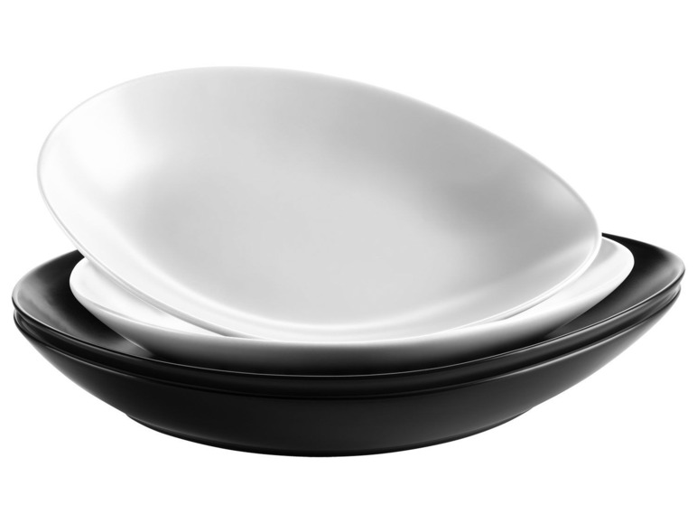 MÄSER Serie Glendale, Beilagenschalen Set 4-teilig, große flache Servierschalen in zwei Größen, matt lasiert, Keramik, Schwarz / Weiß Fabrikverkauf