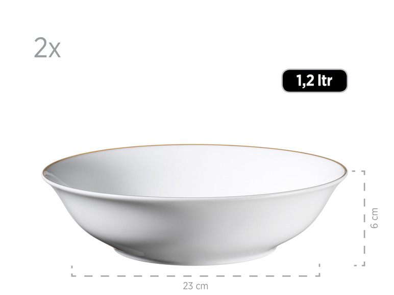 MÄSER Serie Professional Dining, Zubehör Set aus Müslischalen, Eierbechern, Schüsseln, Zuckerdose, Milchkännchen, Dipschälchen und Servierplatten, 24-teilig, Weiß mit Goldrand Cyber Monday