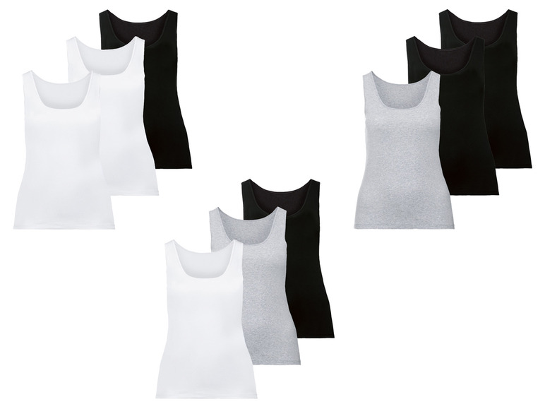 esmara® Damen Achselhemd, 3 Stück, mit hohem Baumwollanteil im Angebot