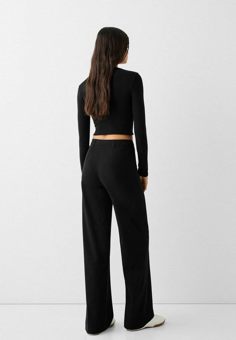 Bershka Bershka WIDE TAILORED - Trousers - black zollfrei