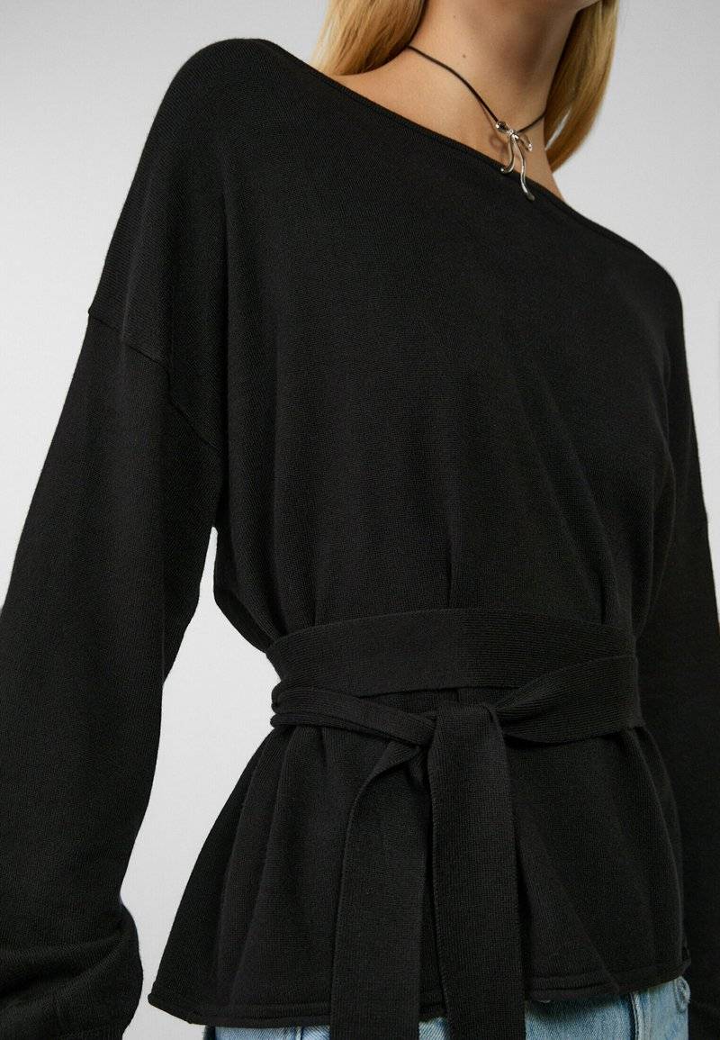 Stradivarius Stradivarius BOAT NECK - Jumper - black Meist gekauft