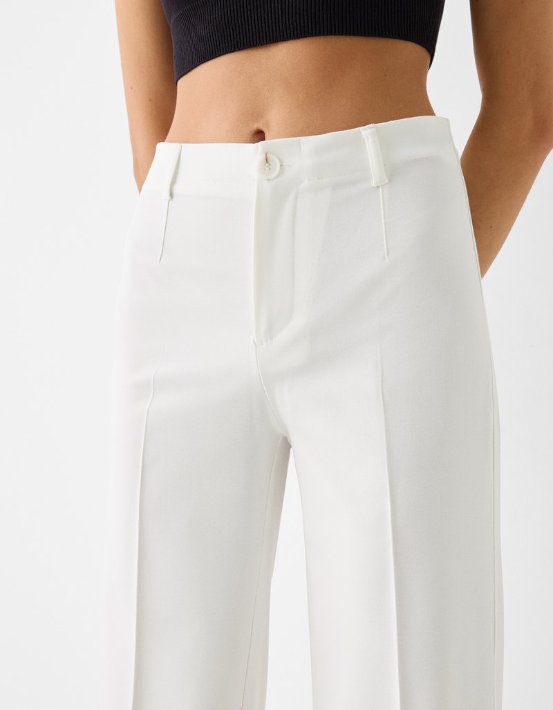 Bershka Bershka WIDE TAILORED - Trousers - white Hotsell