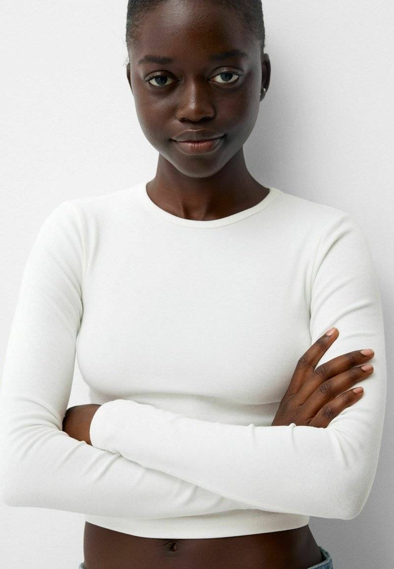 Bershka Bershka LONG SLEEVE - Long sleeved top - white Fabrikverkauf