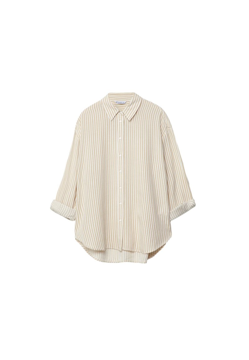 Stradivarius Stradivarius STRIPED - Button-down blouse - stone Sonderangebot