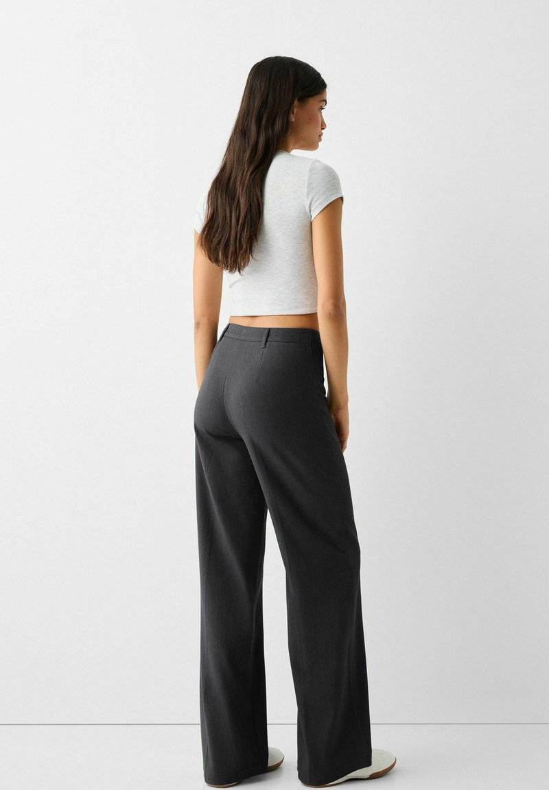 Bershka Bershka WIDE TAILORED - Trousers - mottled dark grey Günstig kaufen