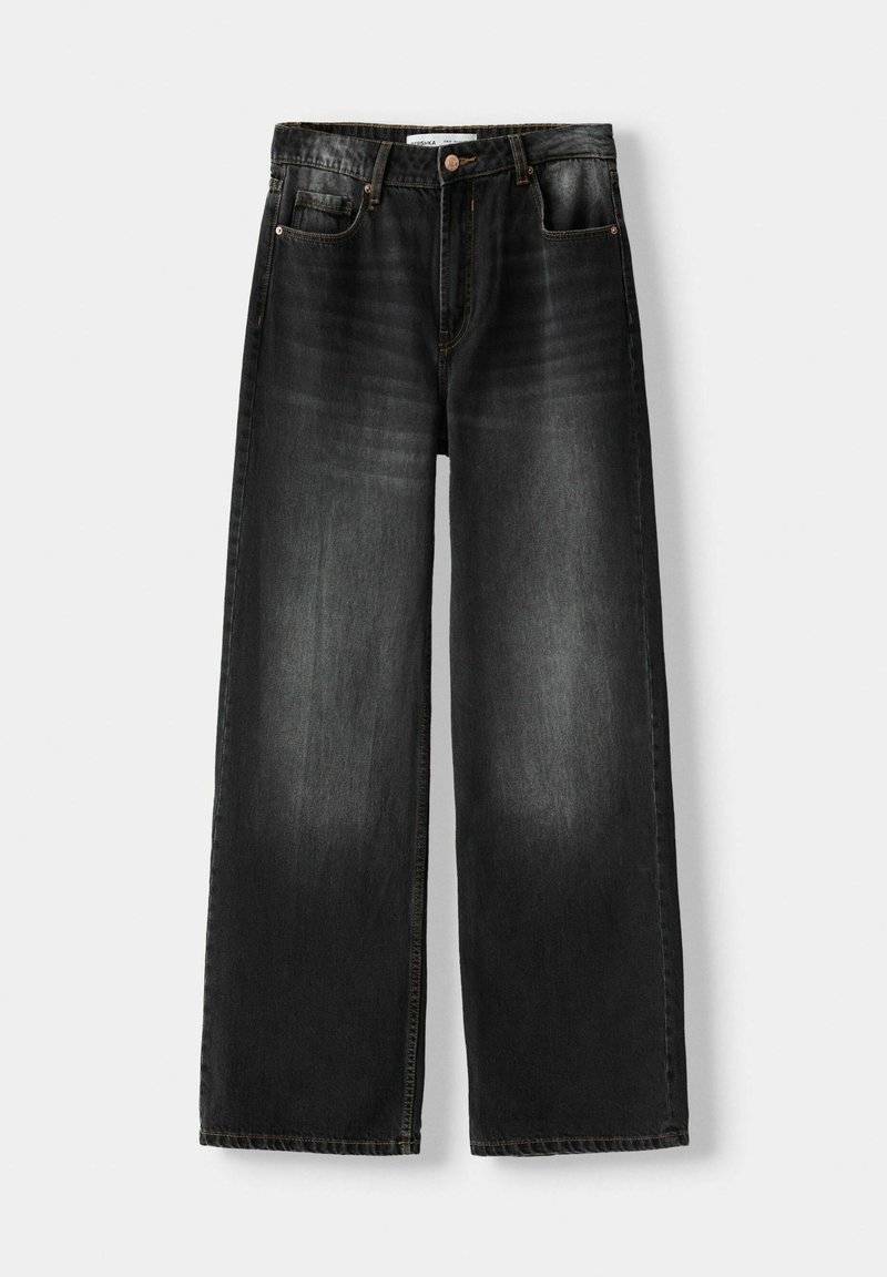 Bershka Bershka BAGGY - Flared Jeans - black Großer Ausverkauf