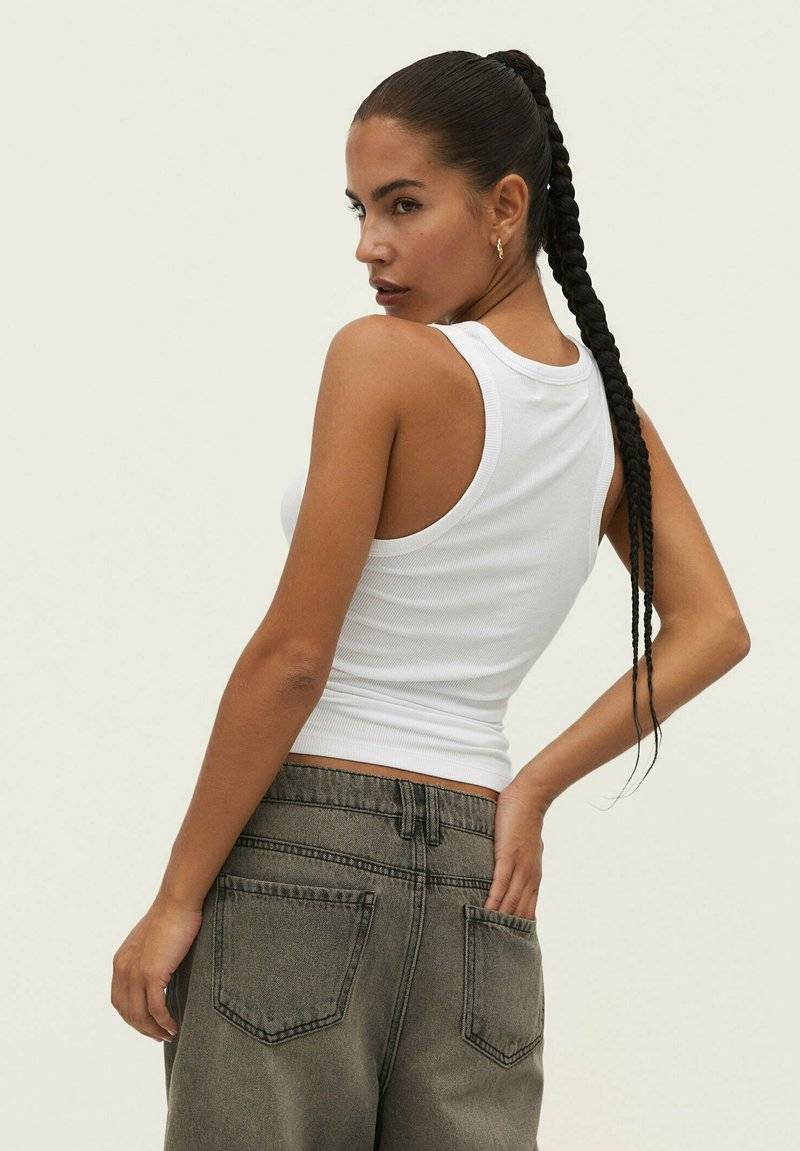 Stradivarius Stradivarius RACERBACK - Top - white denim Saisonschlussverkauf