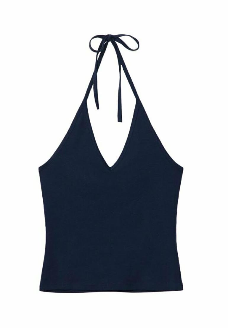 Stradivarius Stradivarius TIED HALTER - Top - dark blue Versandkostenfrei