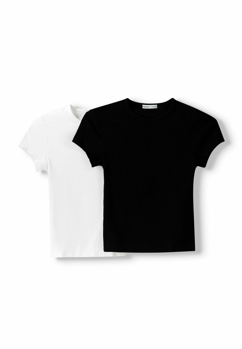 Bershka Bershka SHORT SLEEVE ROUND NECK 2 PACK - Basic T-shirt - black Valentinstagsangebot