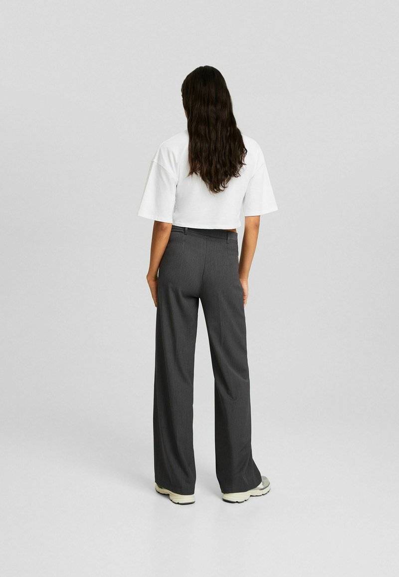 Bershka Bershka WIDE-LEG TAILORED - Trousers - mottled dark grey Begrenzt auf 3 Tage