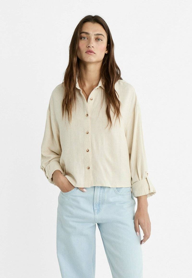 Stradivarius Stradivarius Button-down blouse - stone 50% Rabatt für begrenzte Zeit