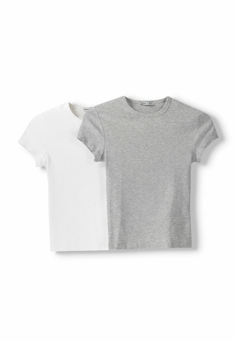 Bershka Bershka SHORT SLEEVE ROUND NECK 2 PACK - Basic T-shirt - white Günstiger Verkauf