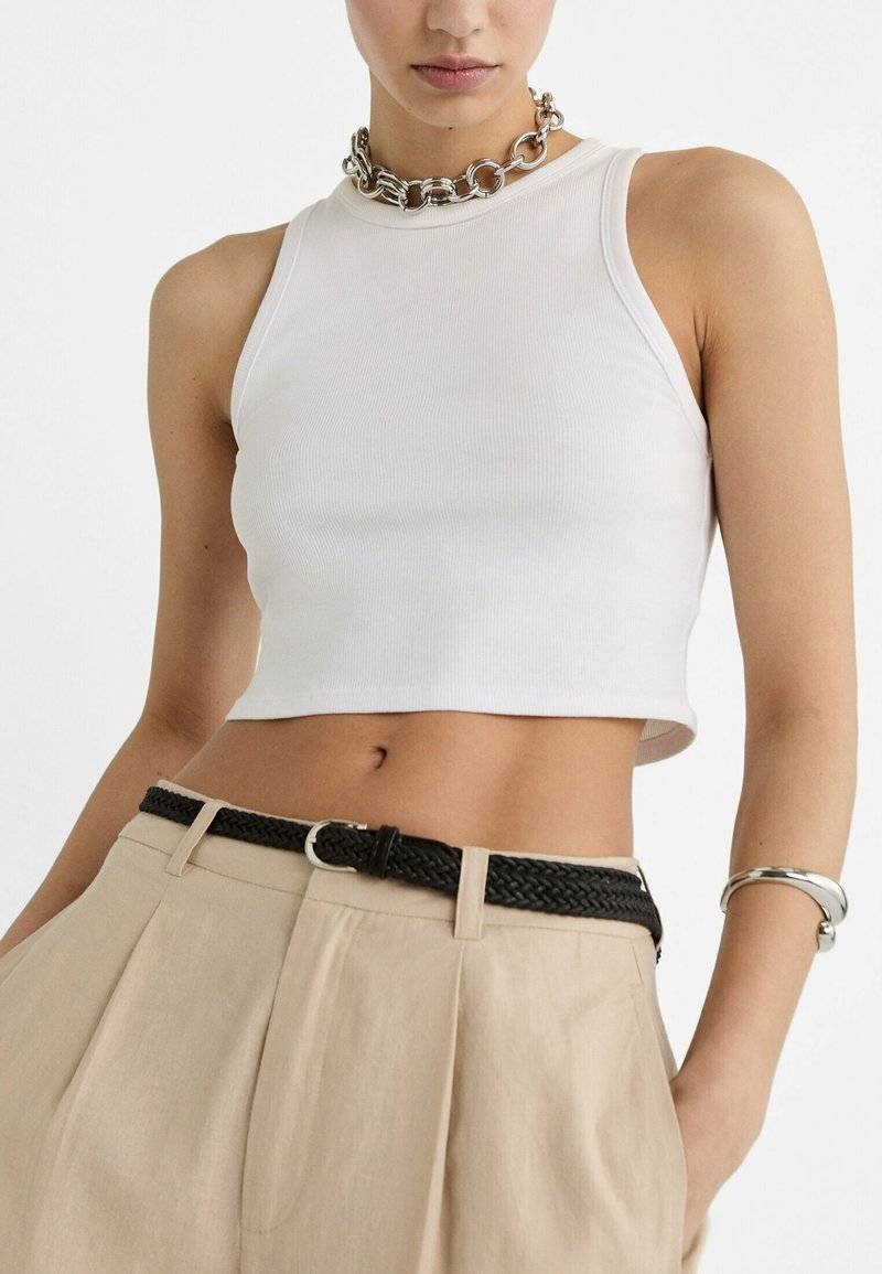 Stradivarius Stradivarius WITH BELT - Trousers - beige Fabrik Onlineshop