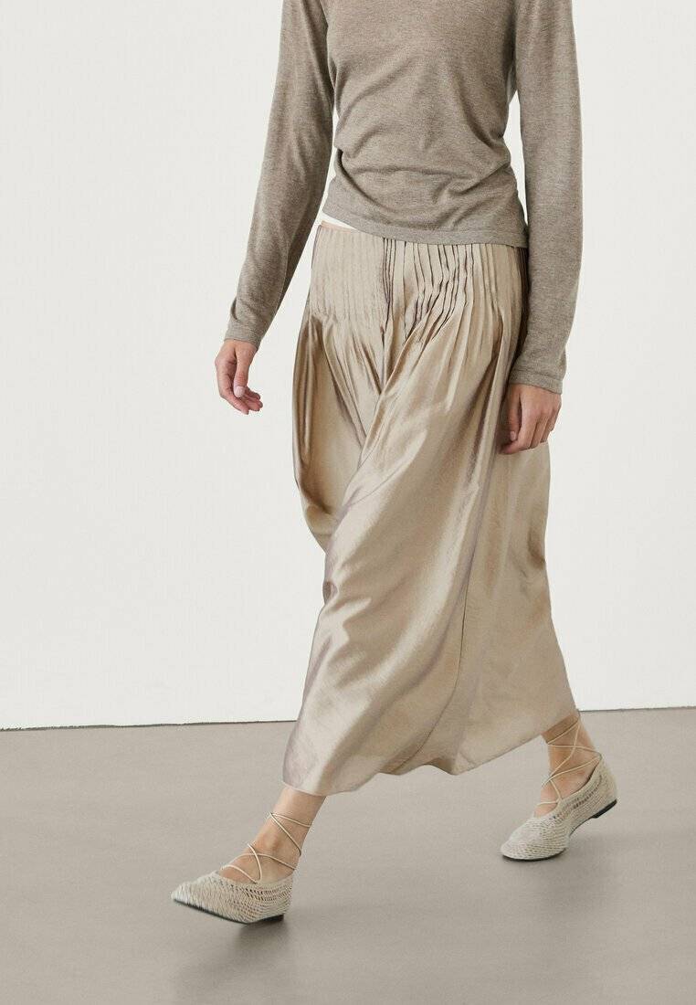 Massimo Dutti Massimo Dutti Pleated skirt - beige Sonderangebot