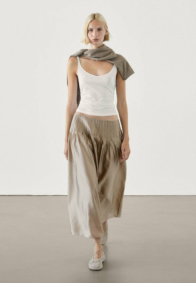 Massimo Dutti Massimo Dutti Pleated skirt - beige Sonderangebot