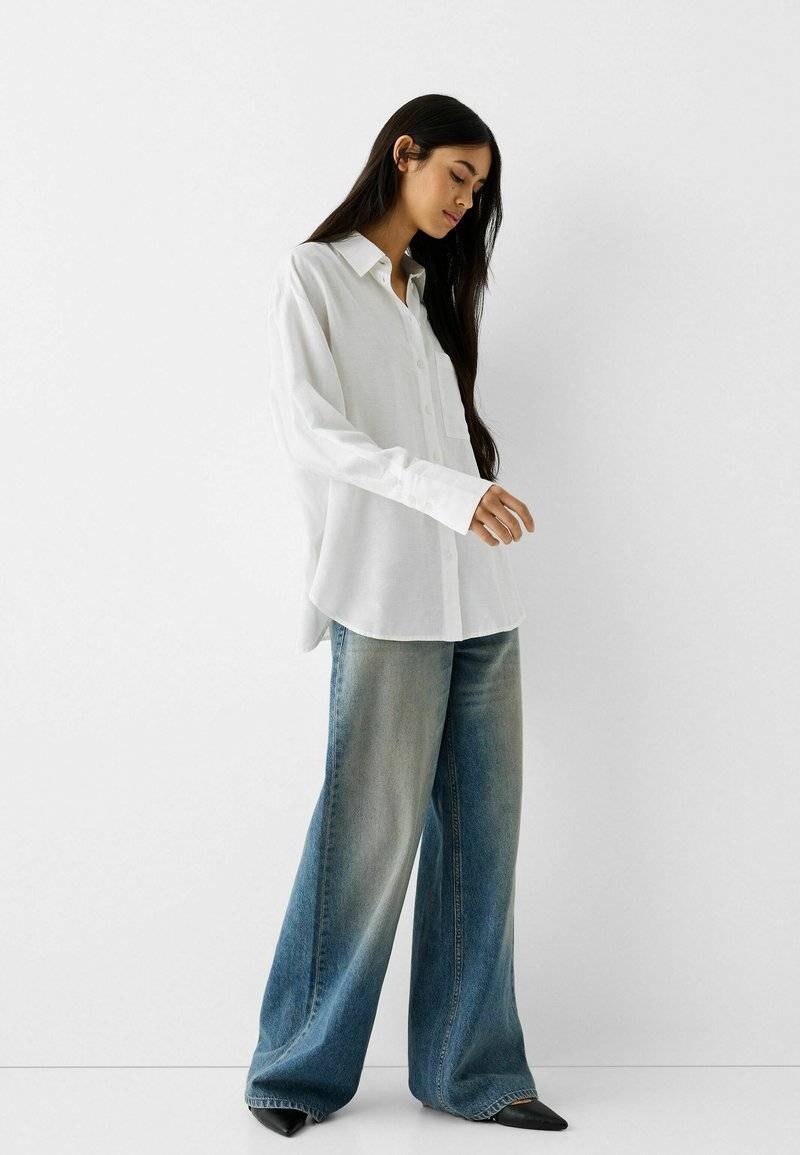 Bershka Bershka OVERSIZE - Button-down blouse - white Online Shopping
