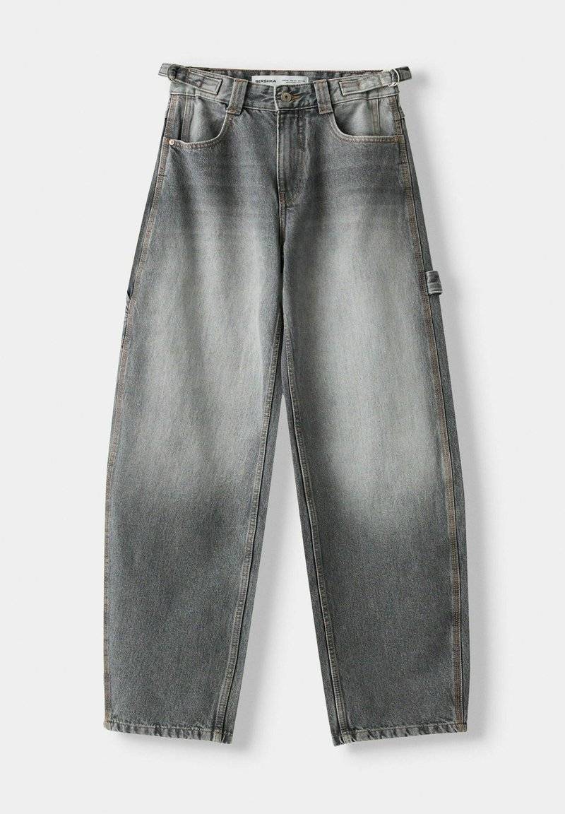 Bershka Bershka WIDE BALLOON CARPENTER - Relaxed fit jeans - grey Kostenlose Rückgabe