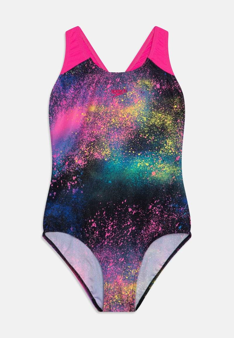 Speedo Speedo GIRLS DIGITAL SPLASHBACK - Swimsuit - black/flare pink/bolt/lemon drizzle Vatertagsangebot