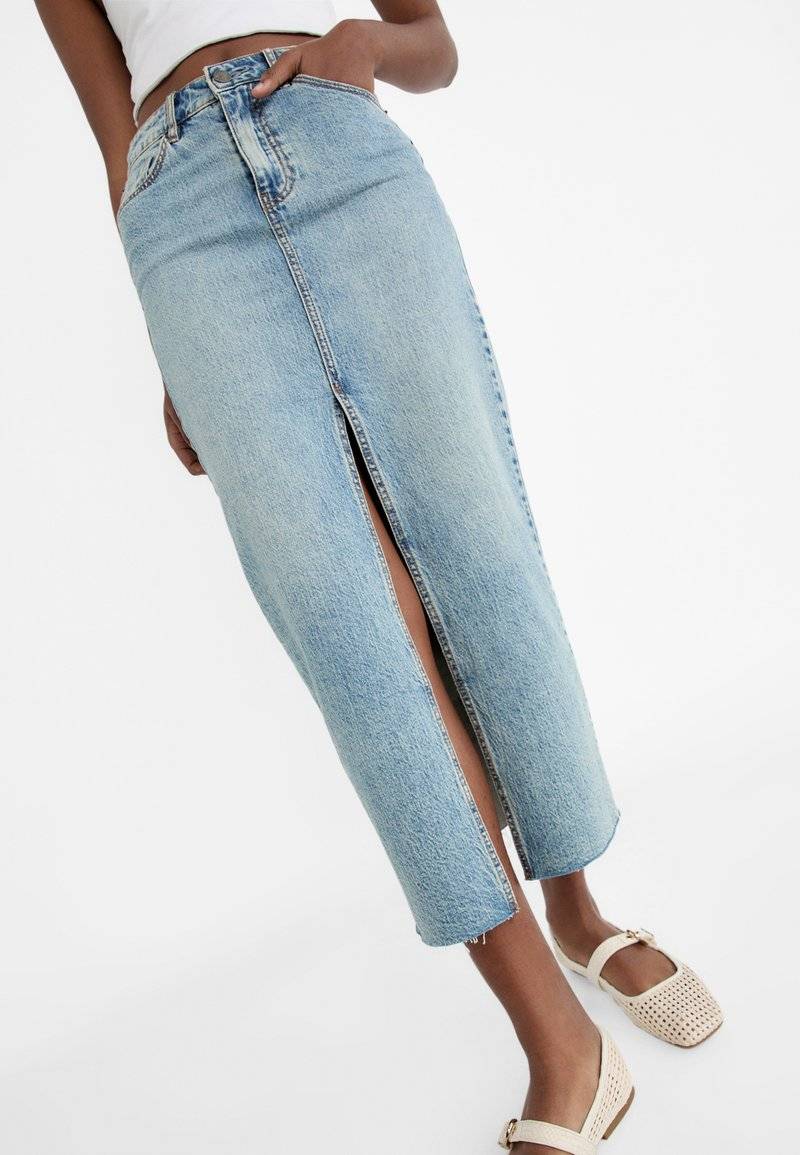 Stradivarius Stradivarius IM COMFORT-FIT - Maxi skirt - stone blue denim Bis zu 55% Rabatt