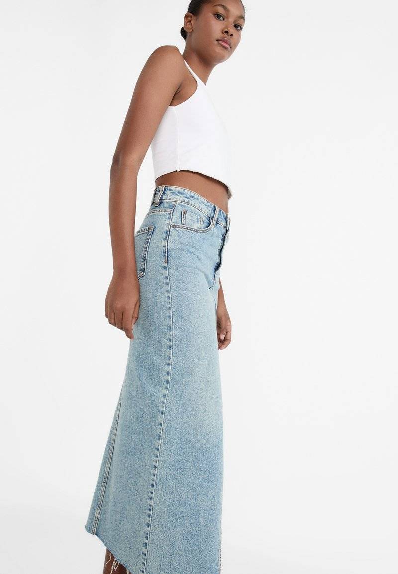 Stradivarius Stradivarius IM COMFORT-FIT - Maxi skirt - stone blue denim Bis zu 55% Rabatt