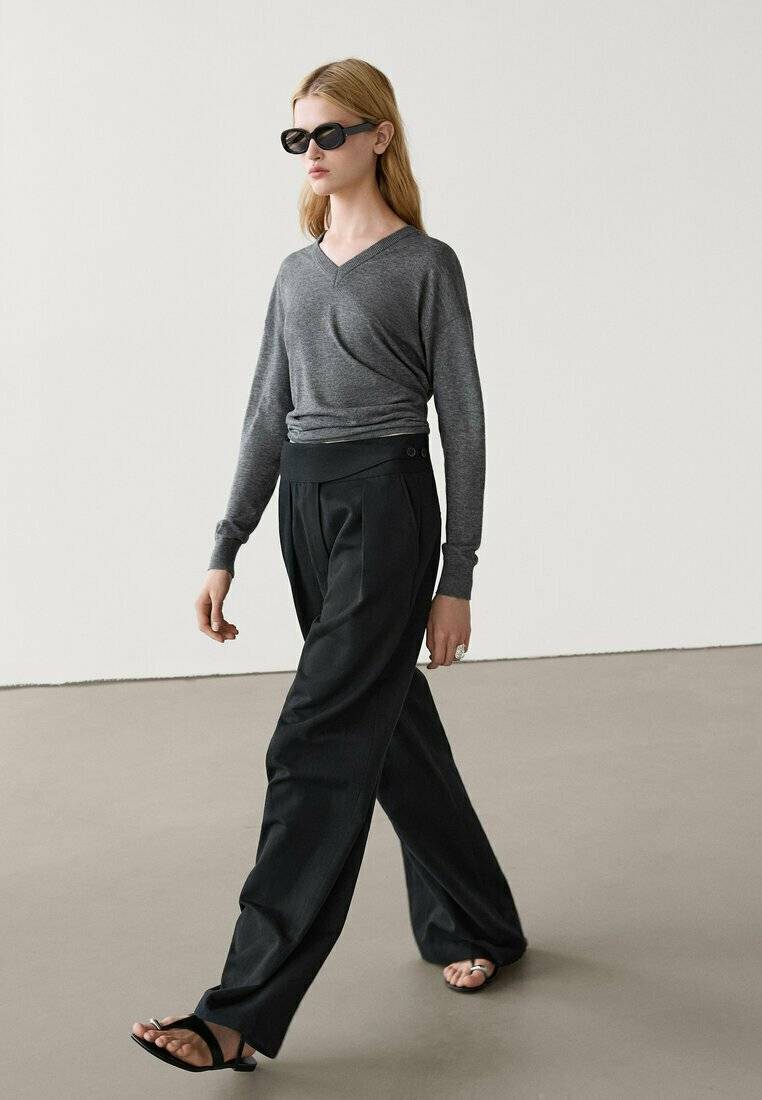 Massimo Dutti Massimo Dutti WIDE-LEG - Trousers - black Super Rabatt