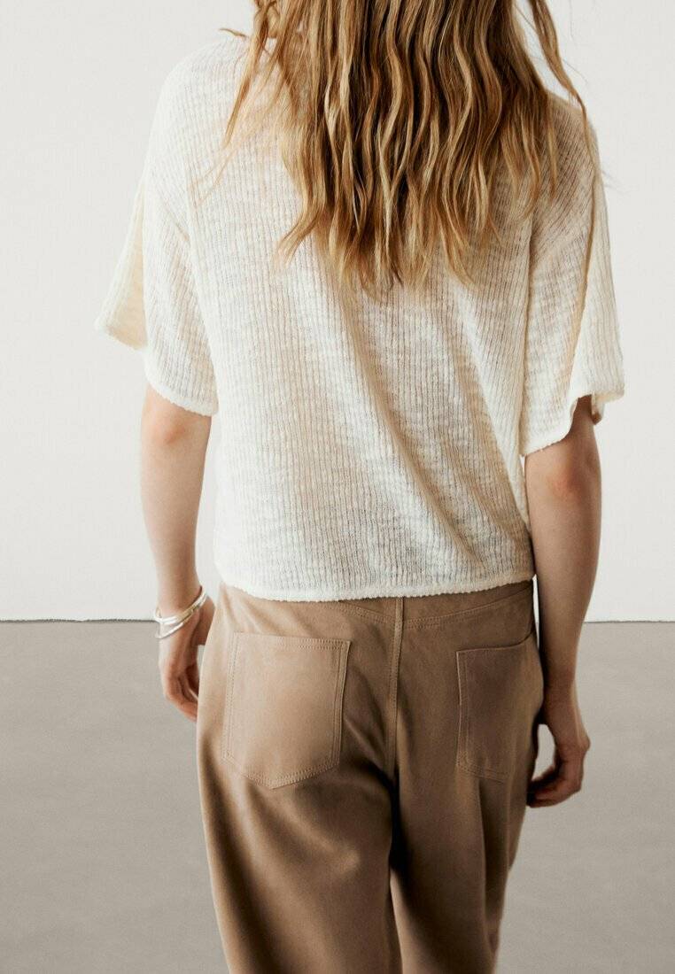 Massimo Dutti Massimo Dutti TEXTURED - Basic T-shirt - beige Kostenlose Rückgabe