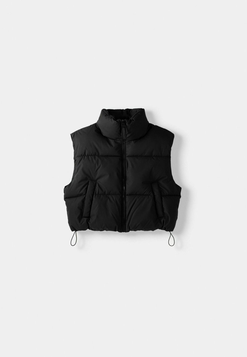 Bershka Bershka CROPPED PUFFER - Waistcoat - black denim Große Rabatte