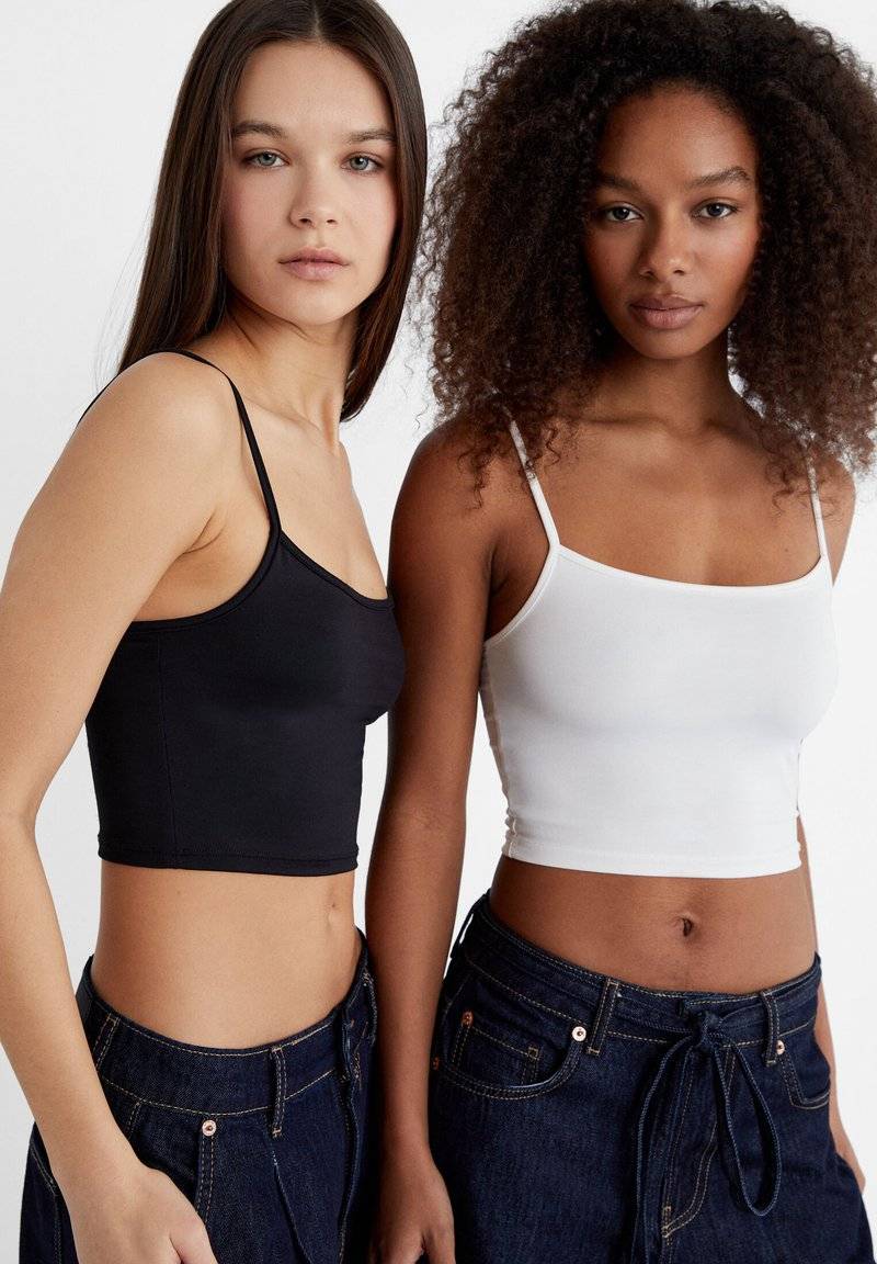 Stradivarius Stradivarius 2-PACK OF STRAPPY CROP - Top - black Preisnachlass