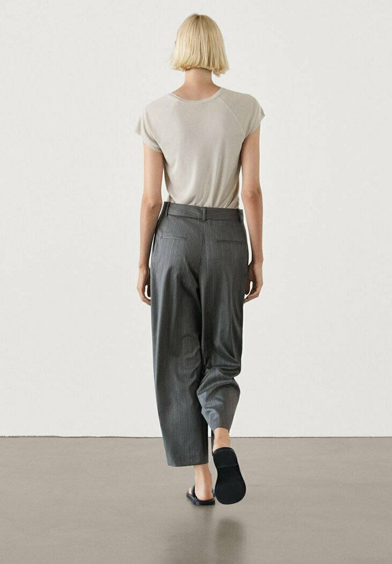 Massimo Dutti Massimo Dutti STRAIGHT-LEG STRIPE - Trousers - dark grey Sonderangebote