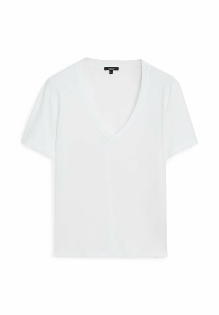 Massimo Dutti Massimo Dutti V-NECK - Basic T-shirt - white Nur noch ein Tag übrig