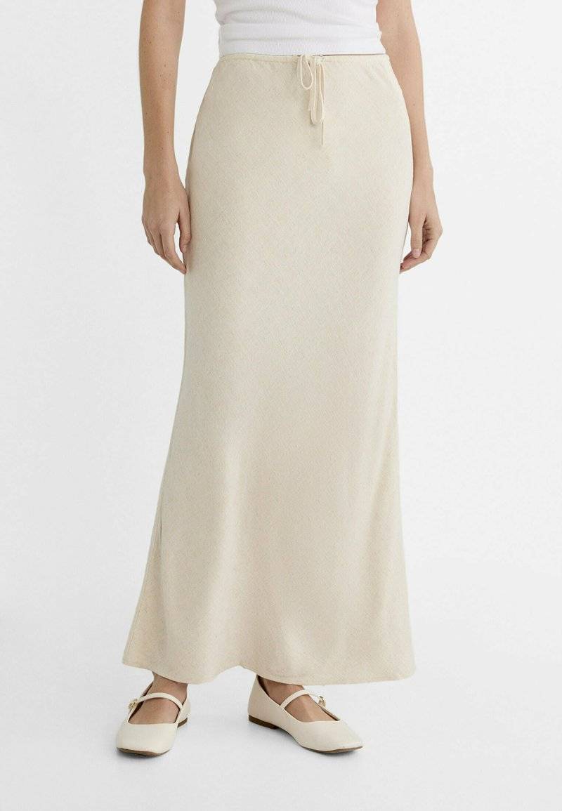 Stradivarius Stradivarius DRAWSTRING MIDI - Maxi skirt - stone Fabrikladen