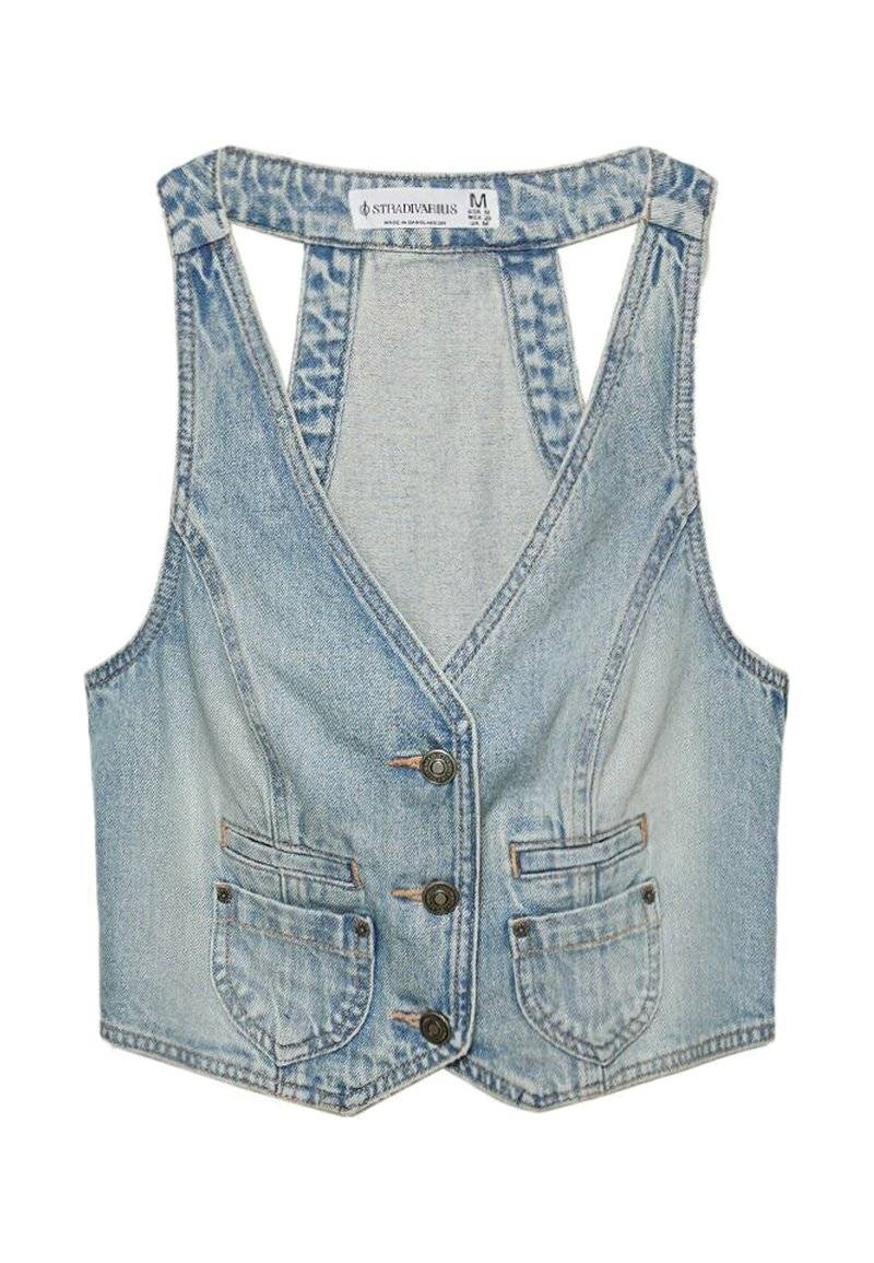 Stradivarius Stradivarius STUDDED - Waistcoat - laser denim Angebote